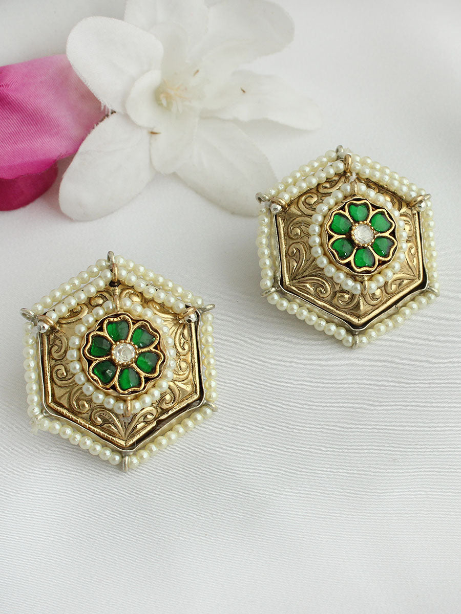Lipika Stud Earrings-Green