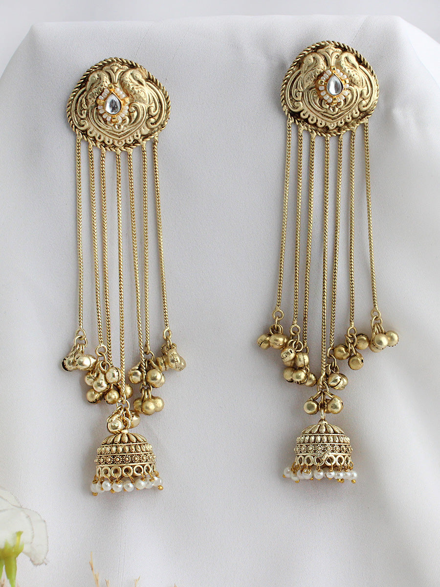 Prakruti Long Kashmiri Jhumka / Jhumki Earrings-White