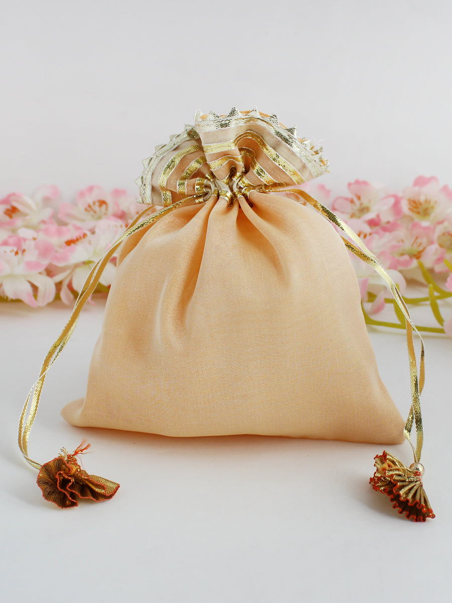 Peach Tissue Potli Bags /Wedding Favors Pack Of 6 Pc