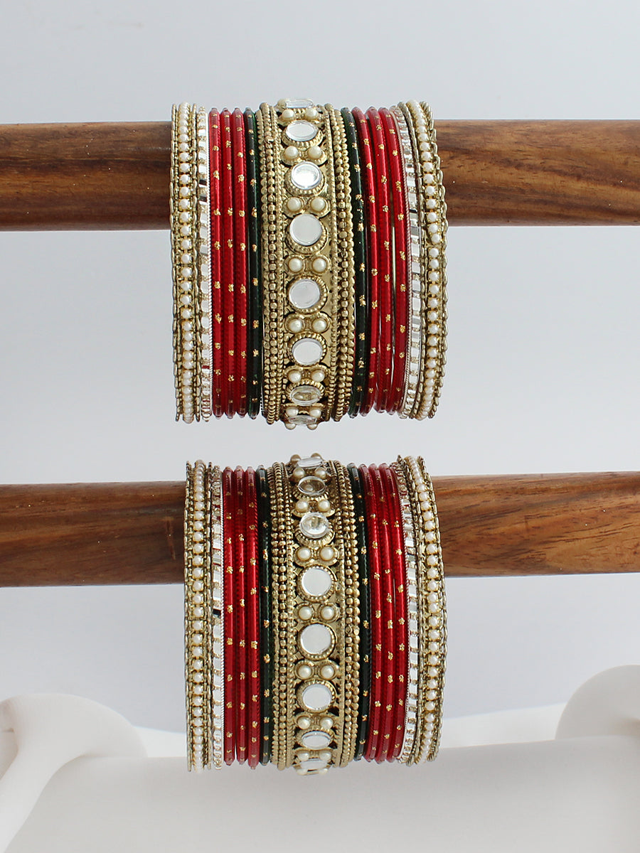 Swati Bangle Set / Stack-Maroon/Green