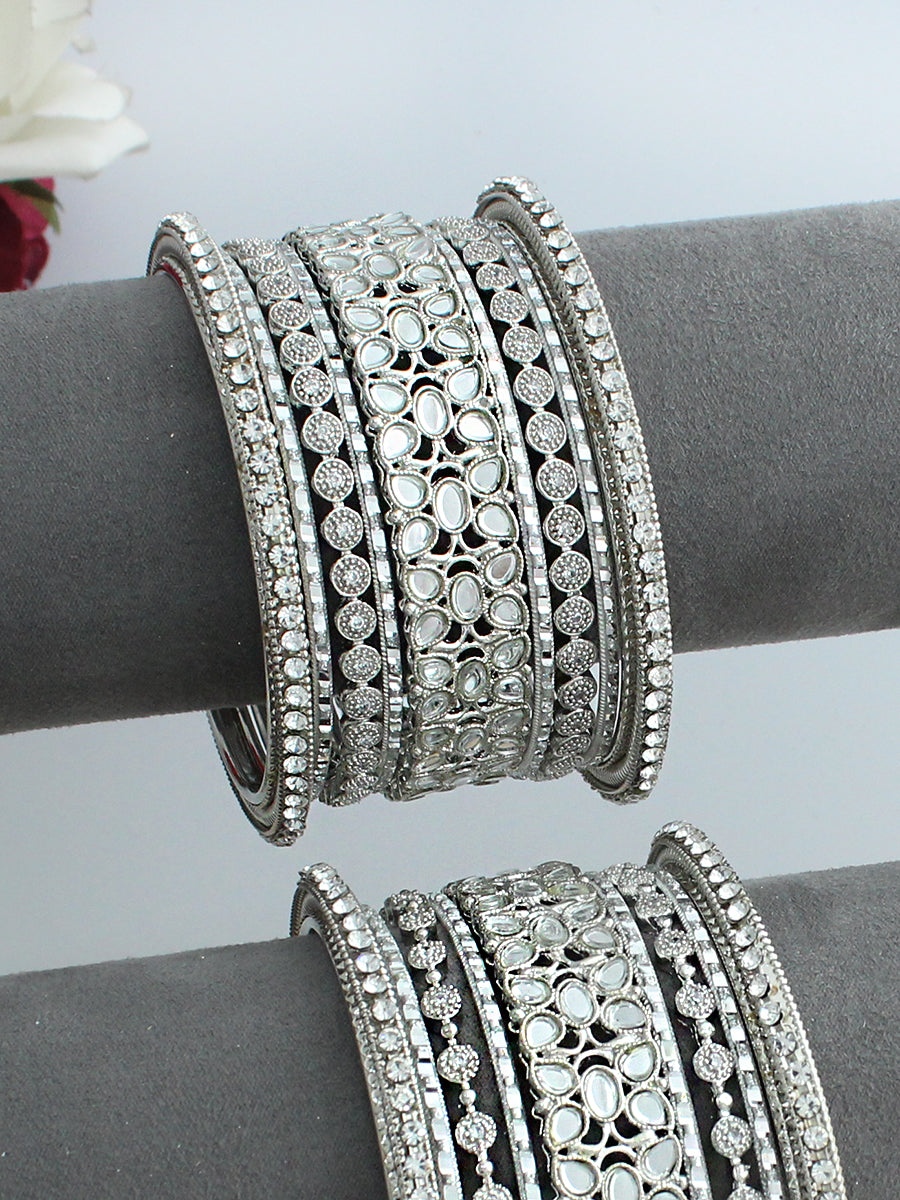 Mavia Mirror Bangle Set / Stack -Silver