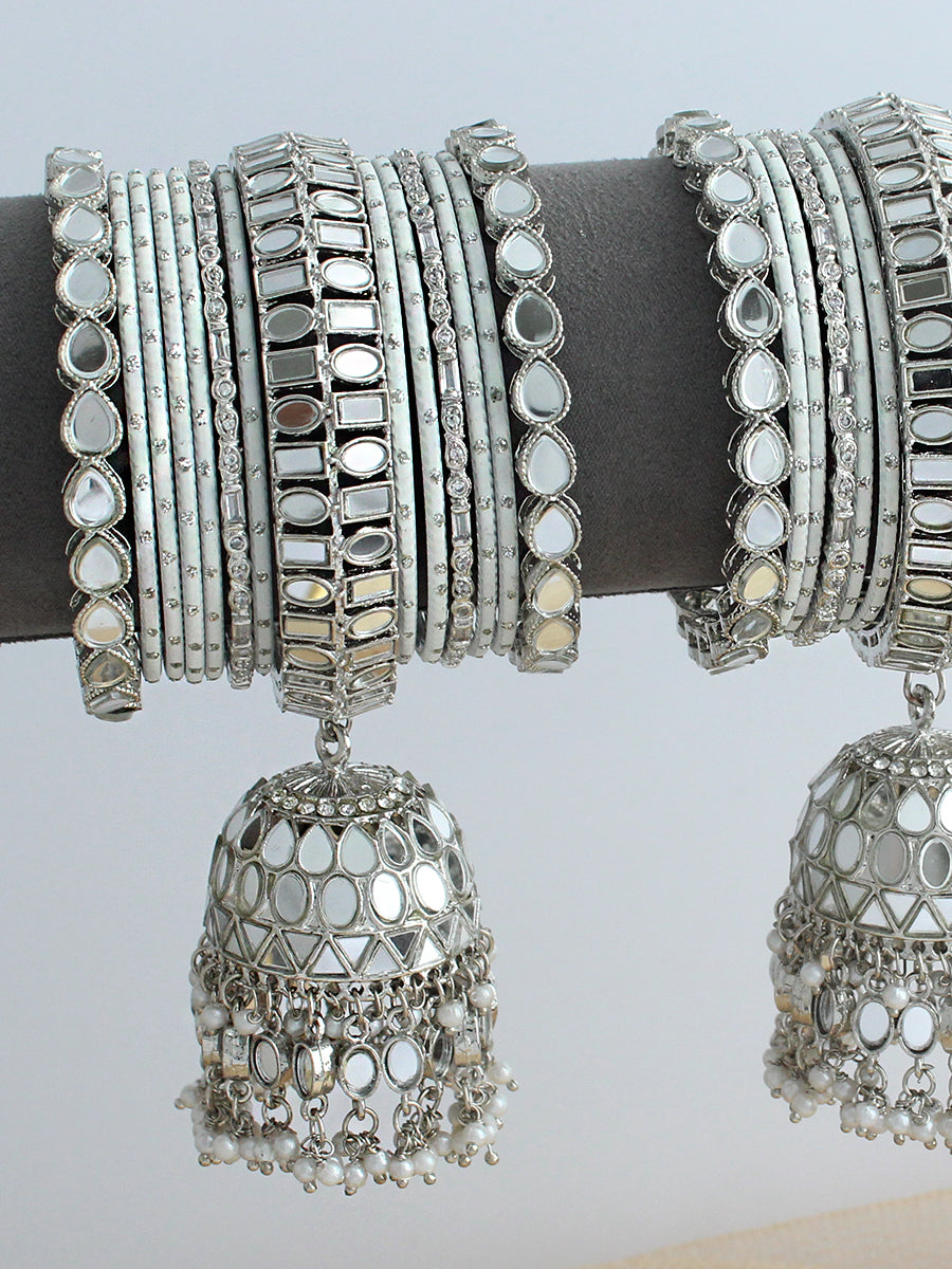 Sanam Mirror Bangle Set / Stack-Silver