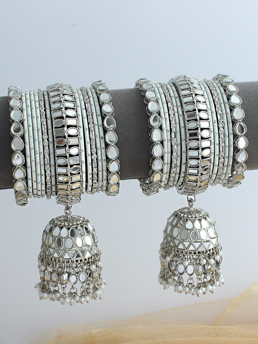 Sanam Mirror Bangle Set / Stack-Silver