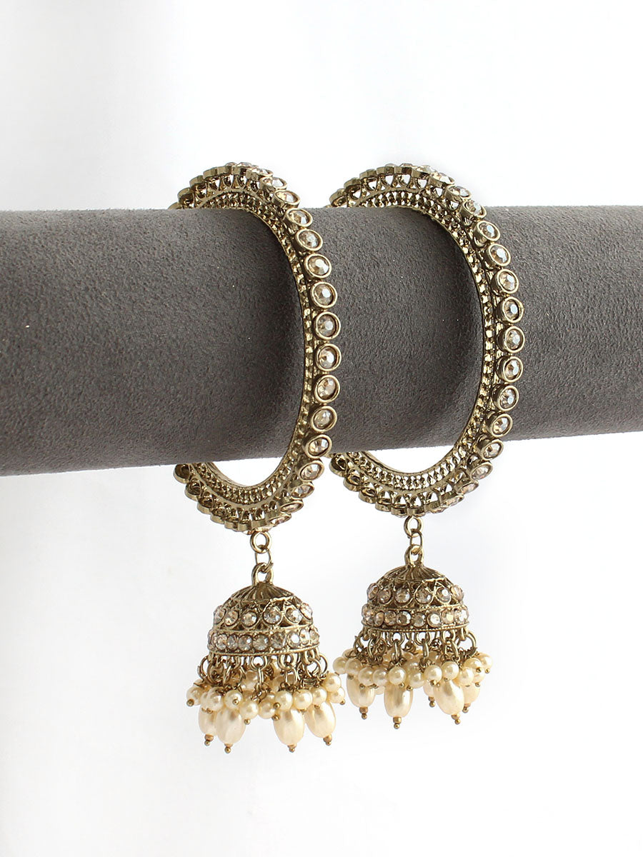 Mahika Jhumki Bangle Set-Antique Gold