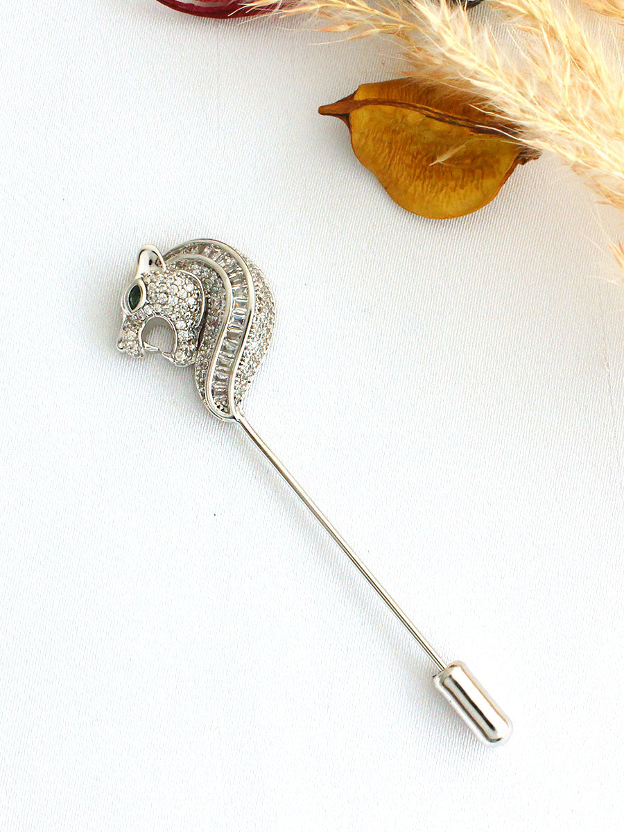 Panther Head Stick Broach / Brooch-Silver