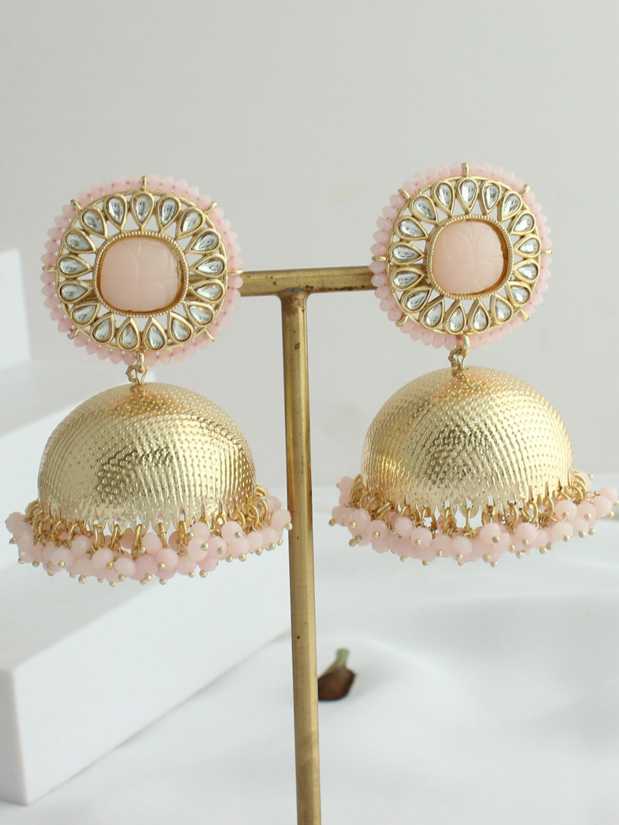 Mahi Jhumki Earrings-Pastel Pink