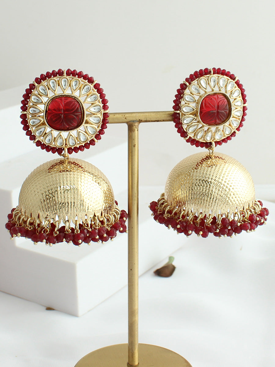 Mahi Jhumki Earrings-Dark Maroon