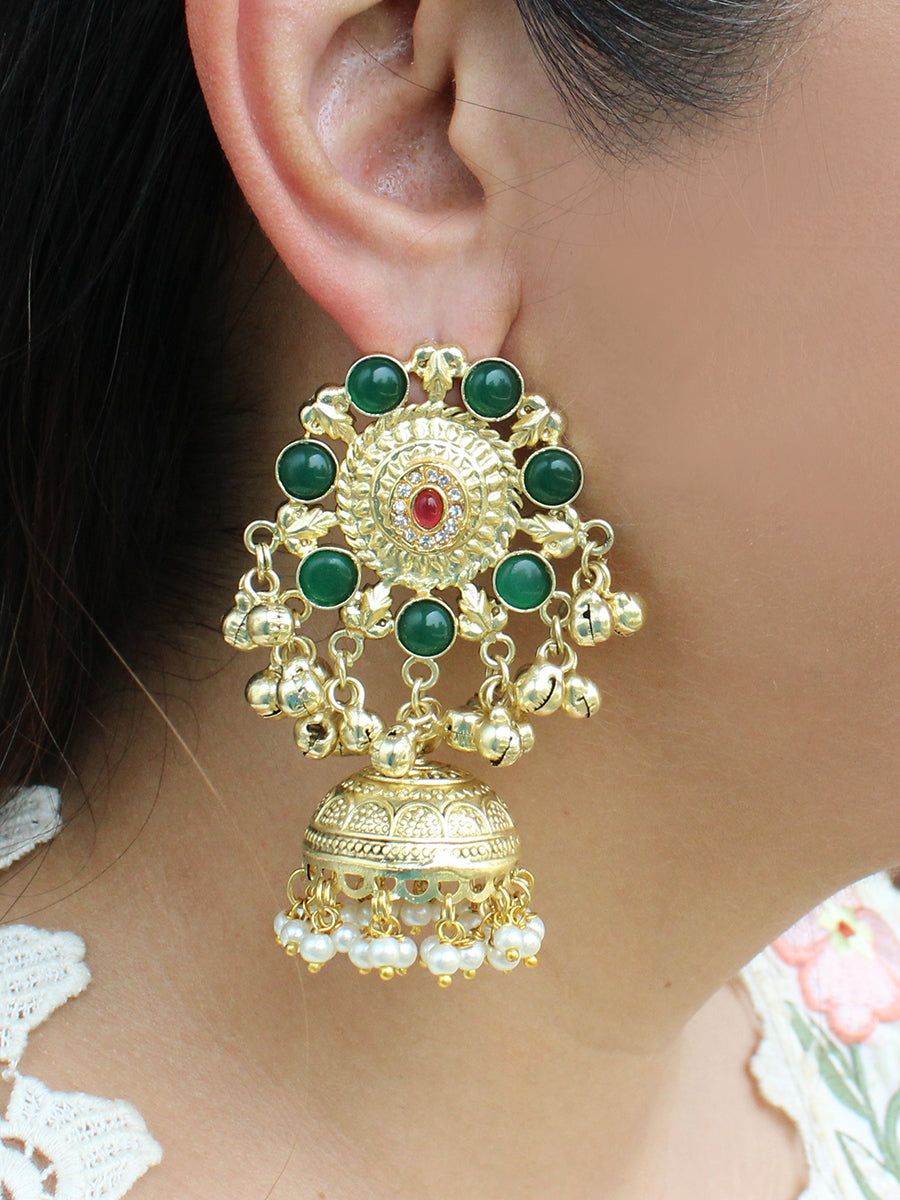 Aabha Jhumka / Jhumki Earrings-Green