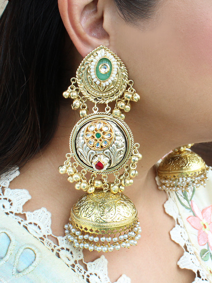 Siyara Long Jhumka / Jhumki Earrings-Mint Green