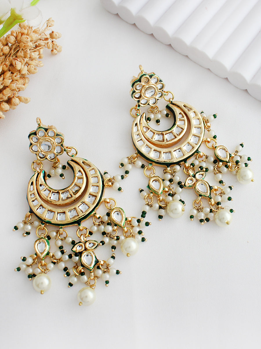 Archita Kundan Chandbali Earrings-White