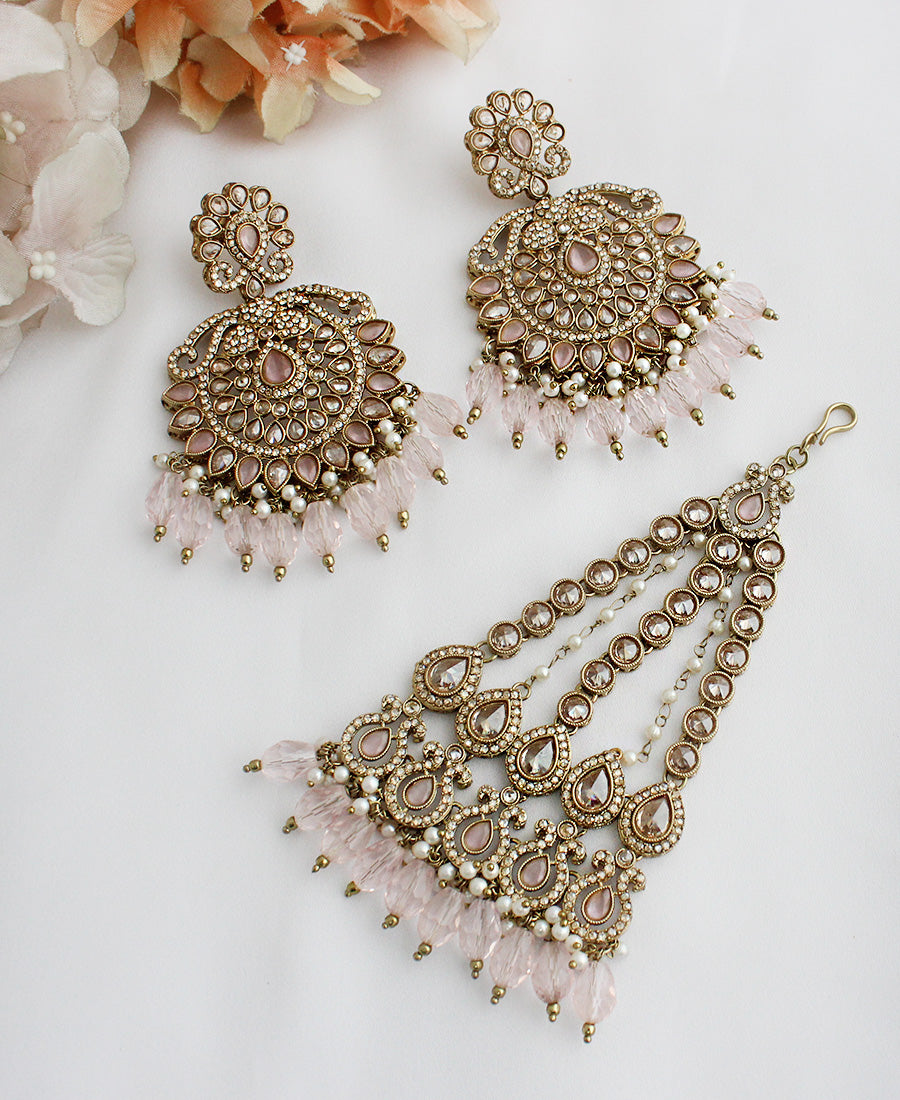 Navisha Earrings & Jhoomer-Pastel Pink
