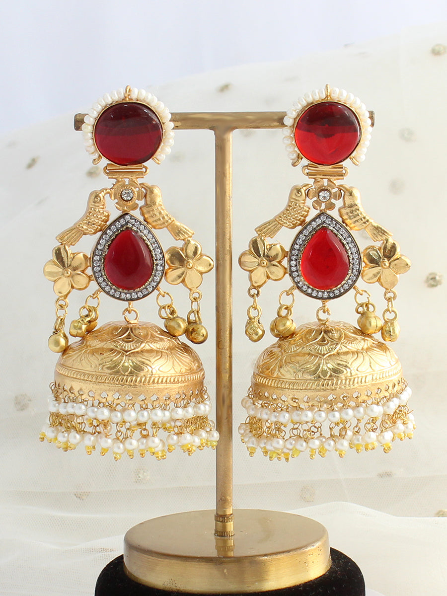 Sreeja Jhumki Earrings-Maroon