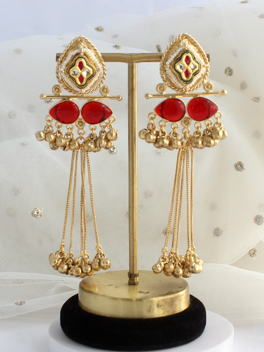 Arnika Long Earrings-Maroon