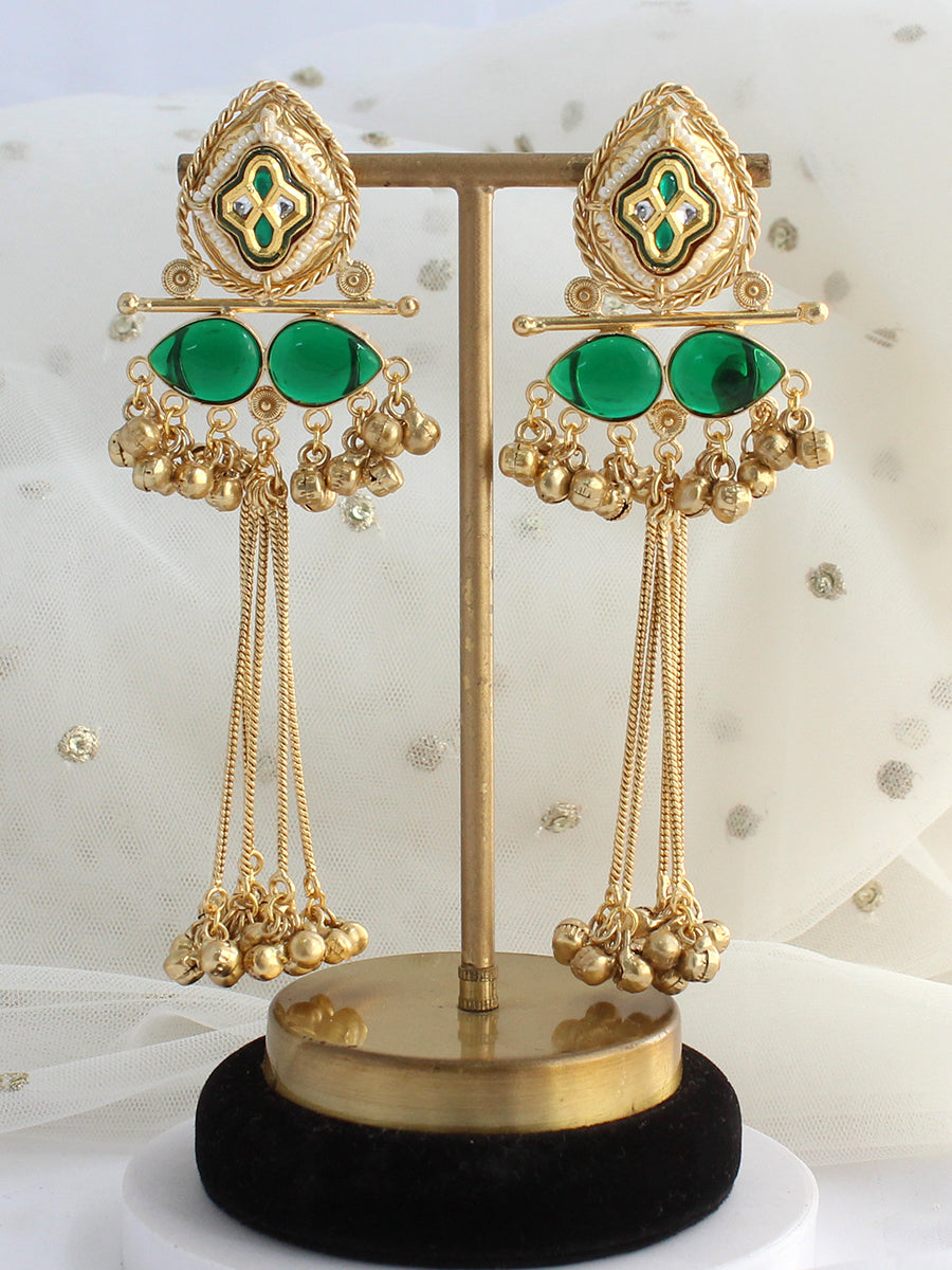 Arnika Long Earrings-Green