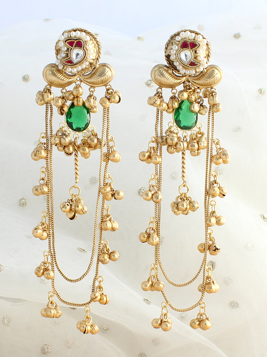 Nirvriti Long Earrings-Green