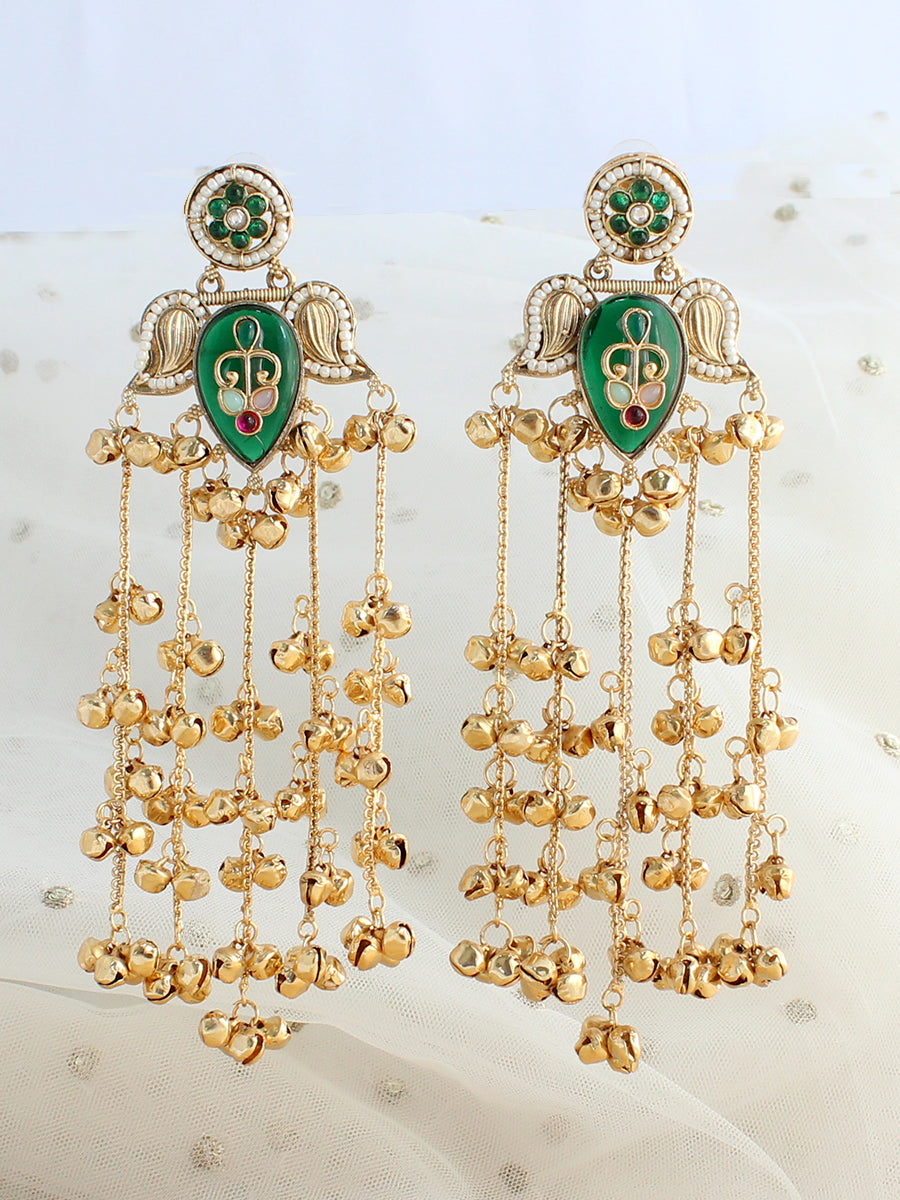 Saanjh Long Earrings-Green