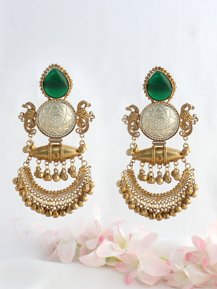 Anvita Long Earrings-Green