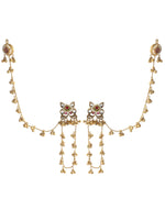 Dhanvi Long Earrings With Ear Chain-Pink