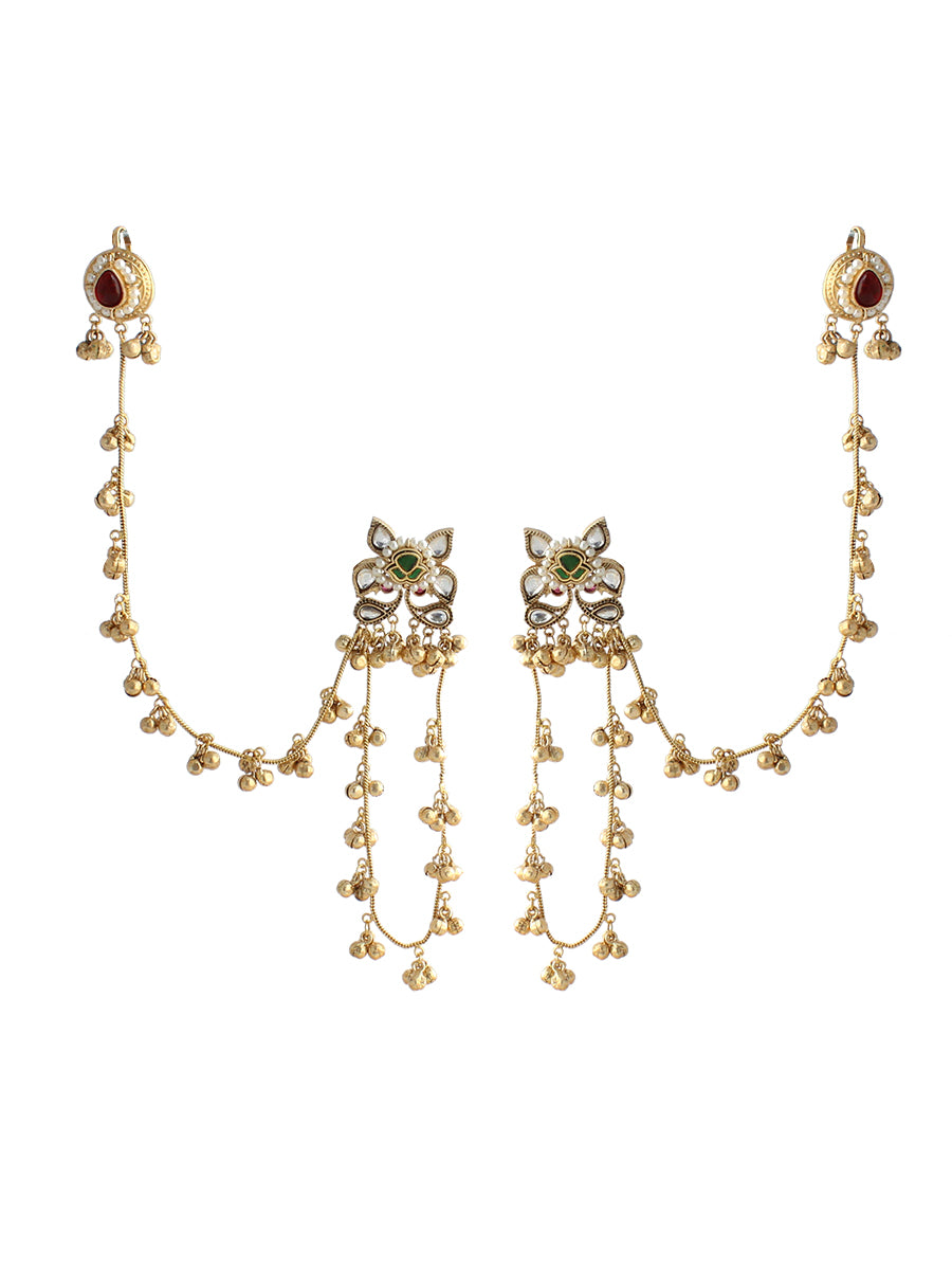 Dhanvi Long Earrings With Ear Chain-maroon