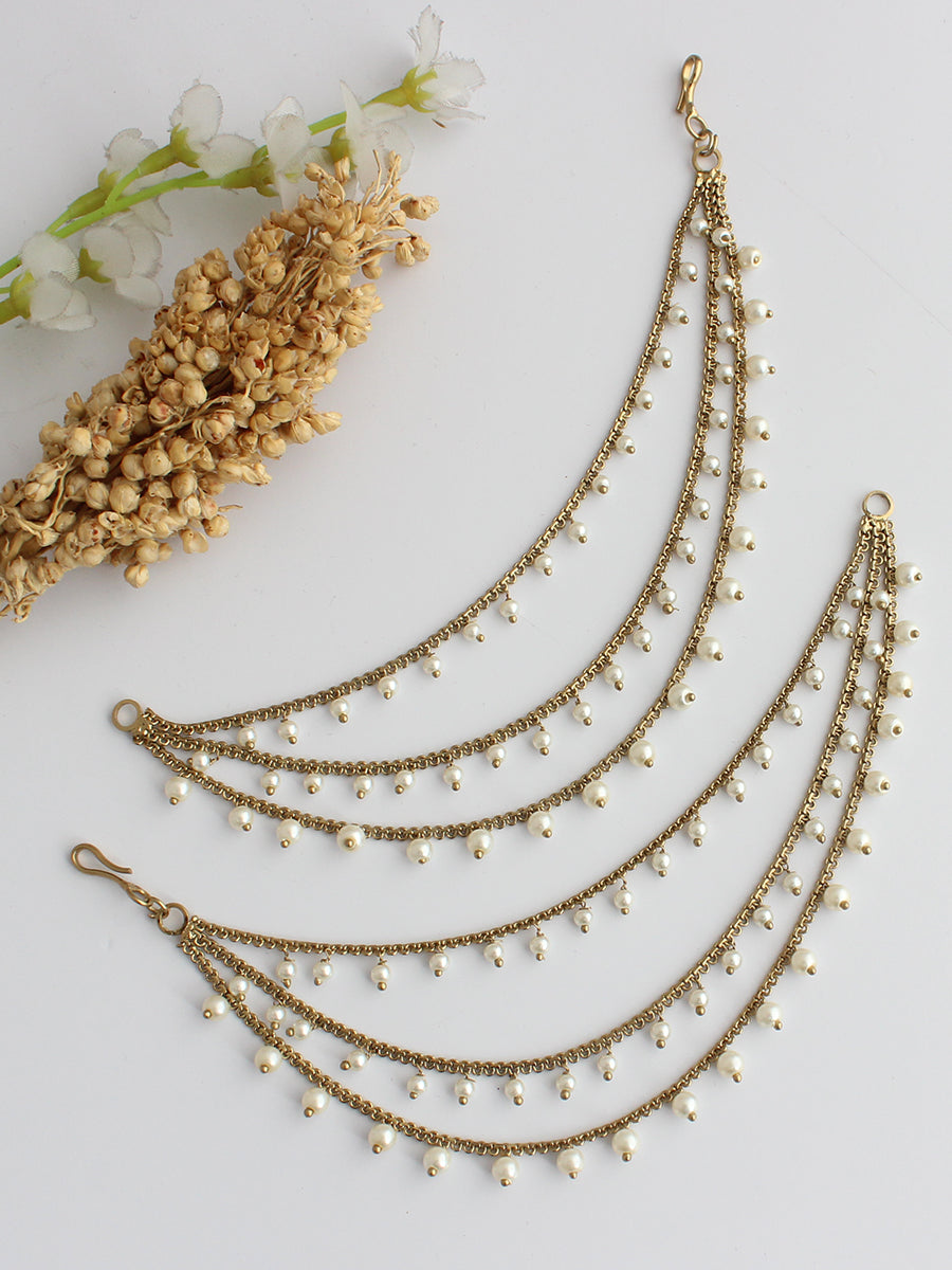 Lavanya Ear Chains-Pearl
