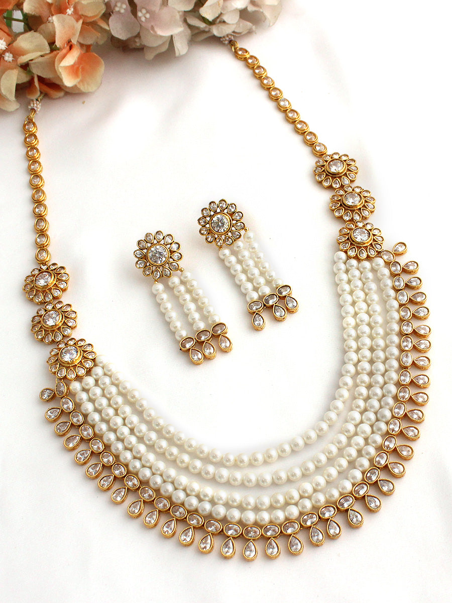 Vrishti Layered Necklace Set-White