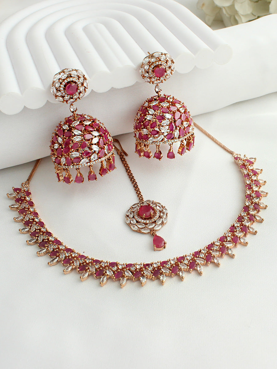 Rashi Necklace Set - Ruby / Rose Gold