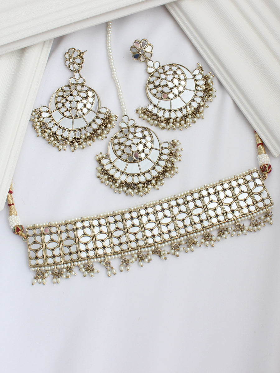 Seerat Mirror Necklace Set - Golden