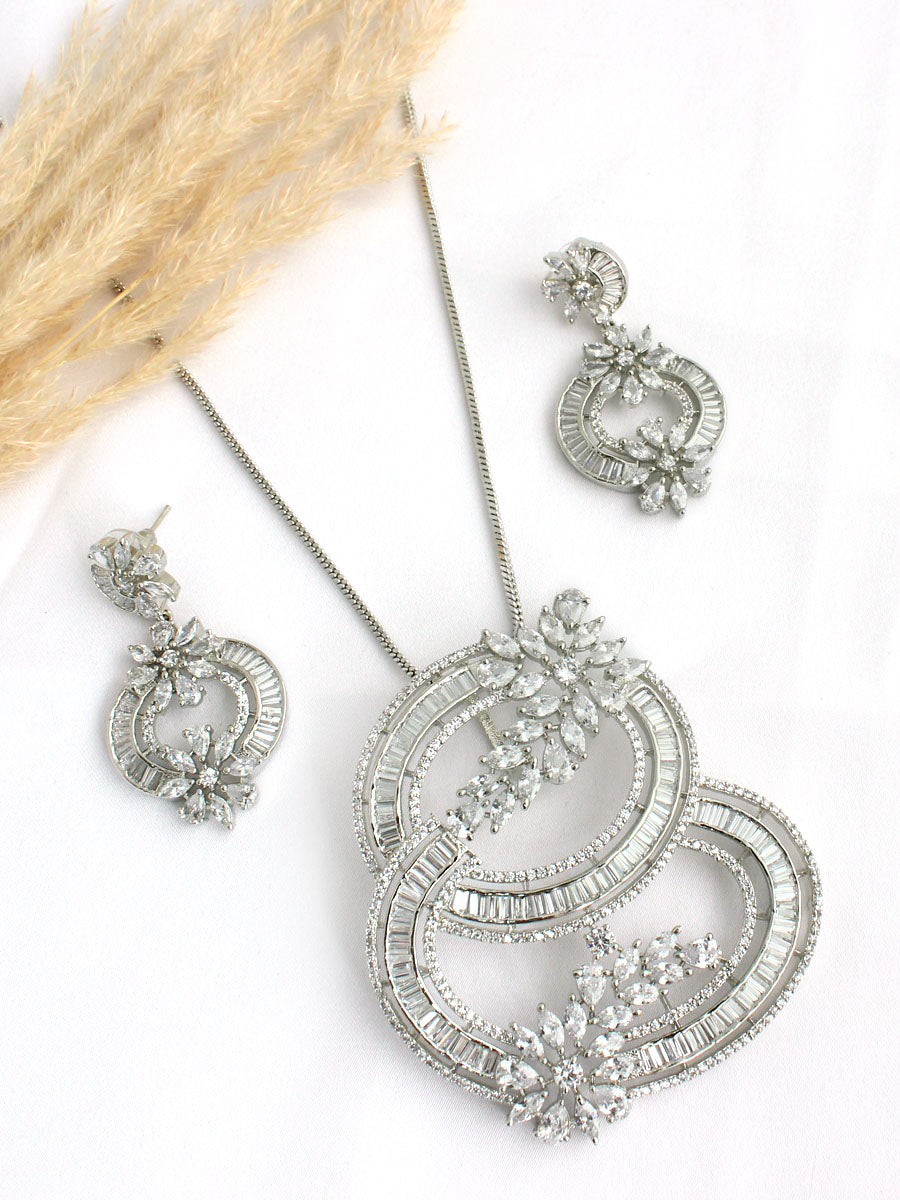 Hazel Pendant Earrings Set - Sliver