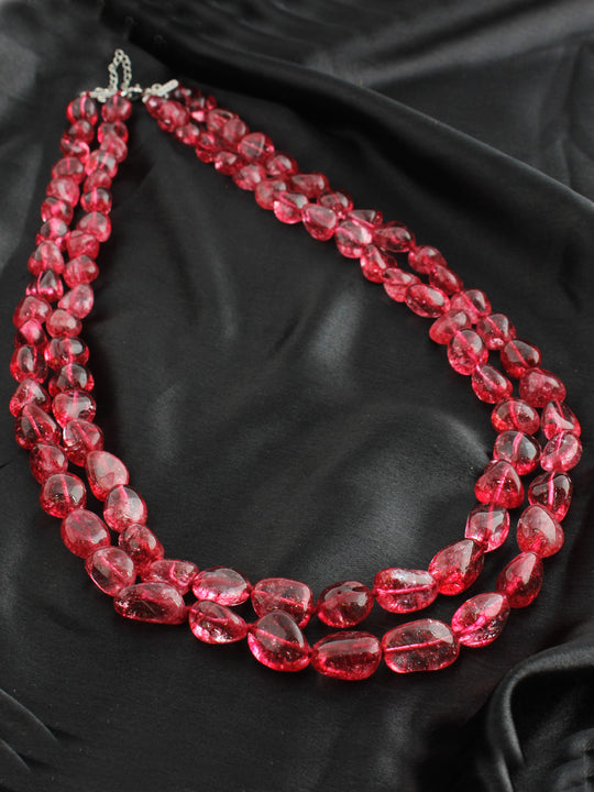 Pushti 2 Layered Necklace-Ruby Pink