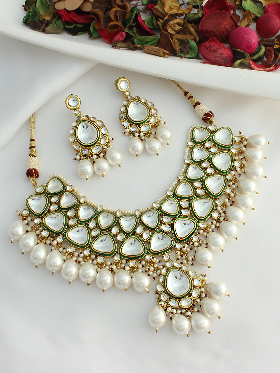 Ranchi Bib Necklace Set - White
