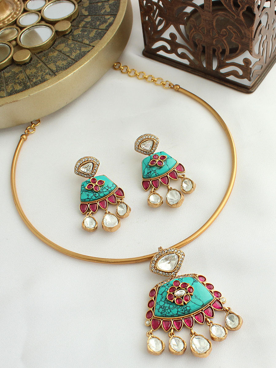 Vamika Hasli Necklace Set-Turquoise