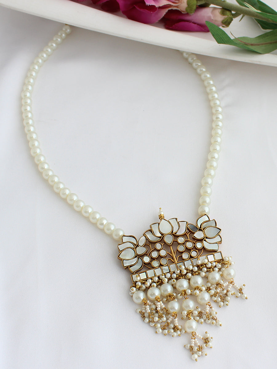Nishvi Pendant Long Necklace-Ivory