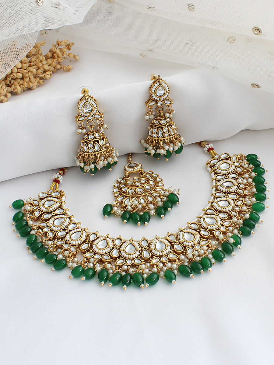 Avni Bib Necklace Set-Green