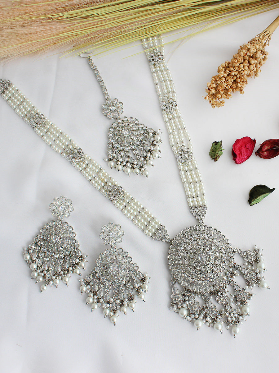 Revti Long Necklace Set-Silver