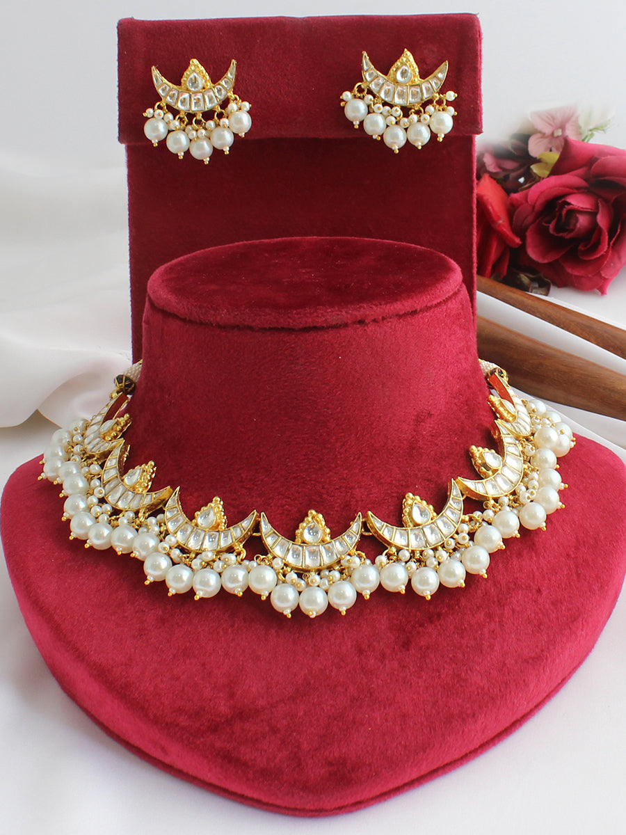 Chand (Moon) Kundan Necklace Set-White
