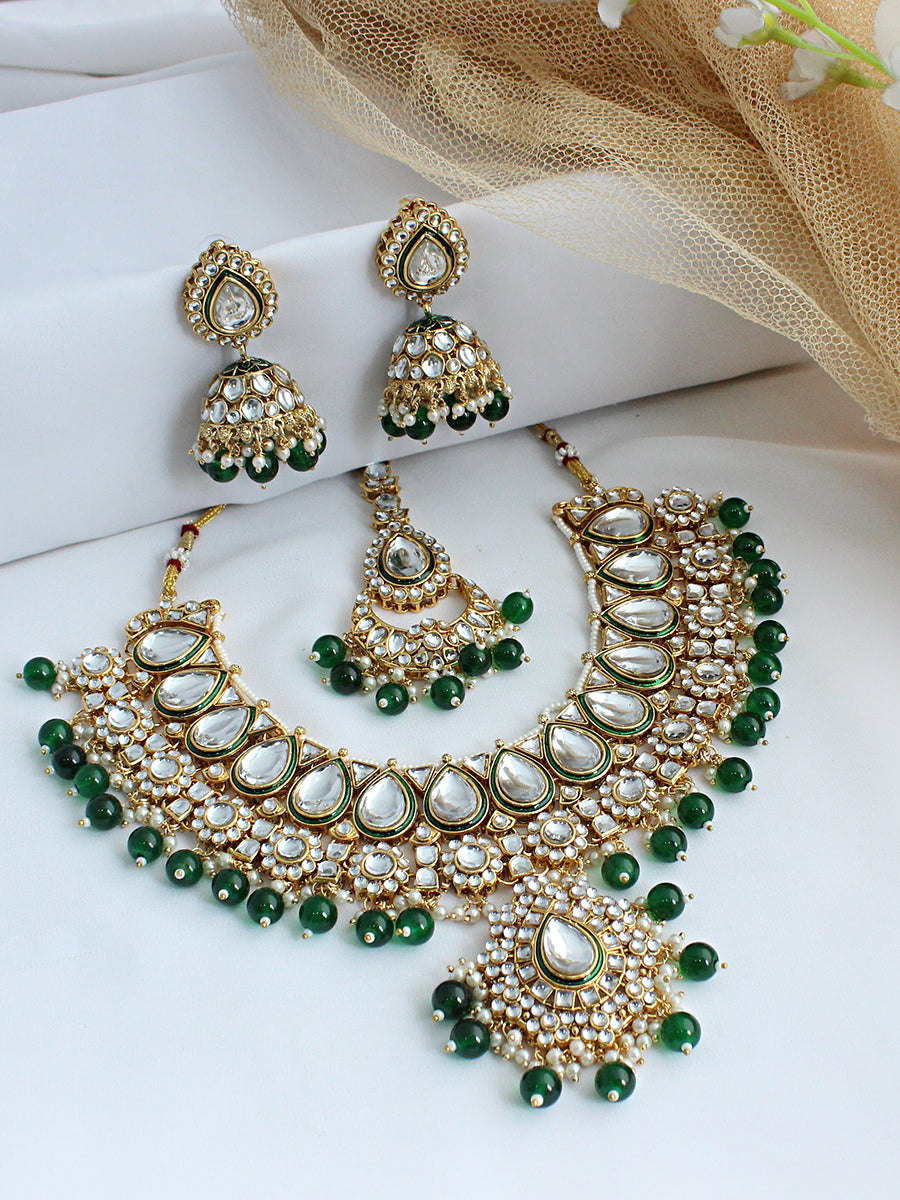 Sharvika Bib Necklace Set-Green