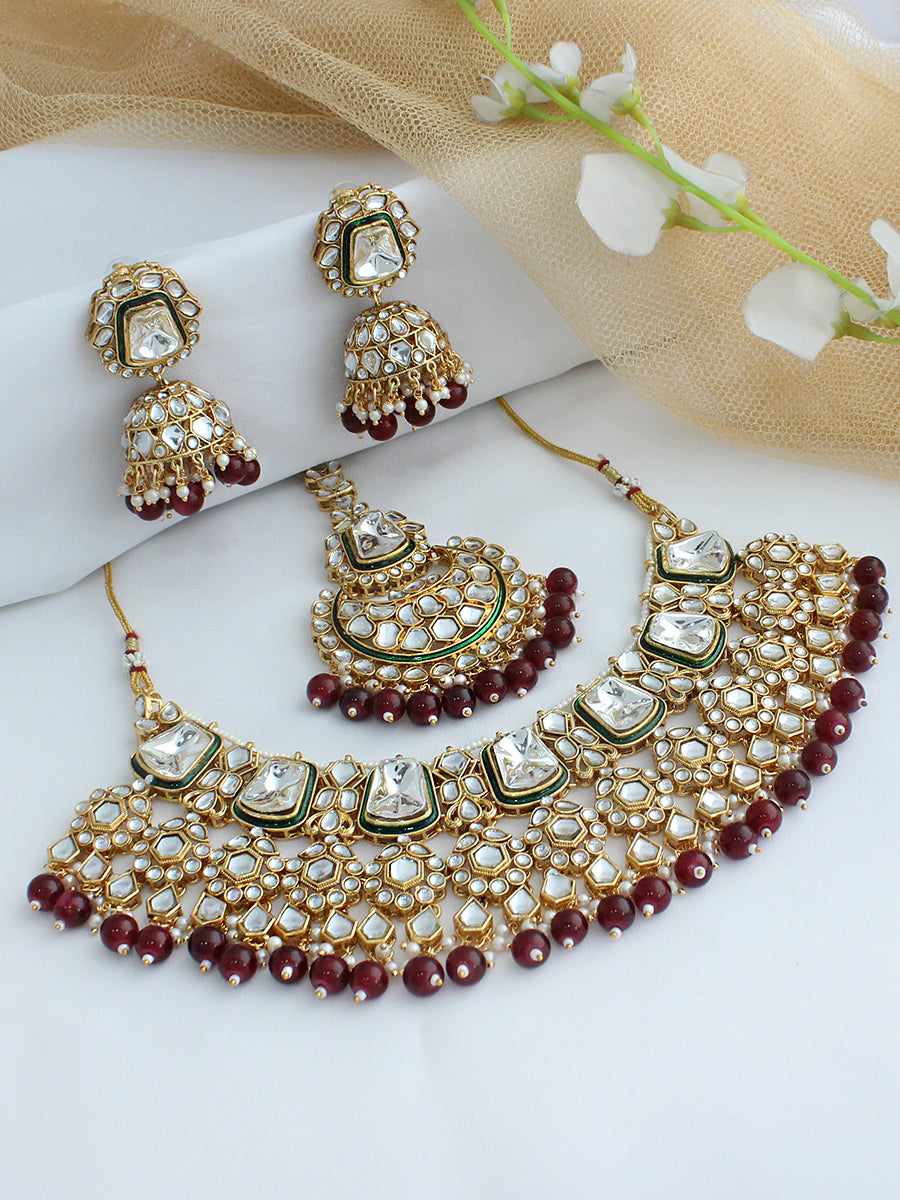 Aishwarya Necklace Set-Maroon
