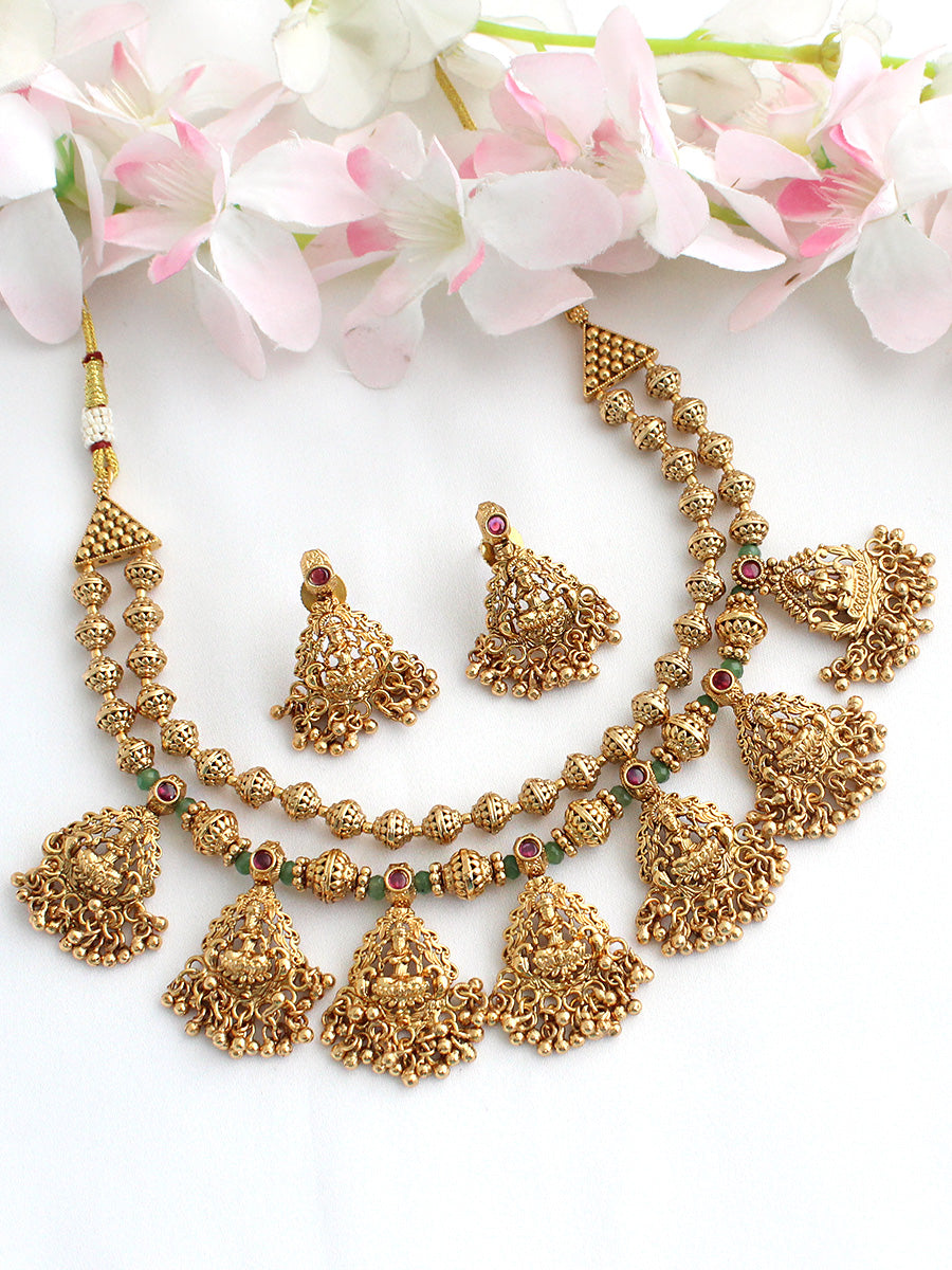 Harika 2 Layered Temple Necklace Set-Gold