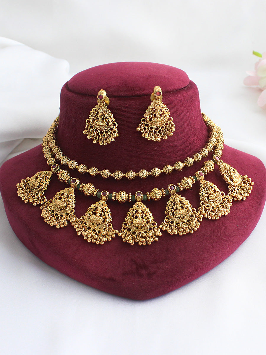 Harika 2 Layered Temple Necklace Set-Gold