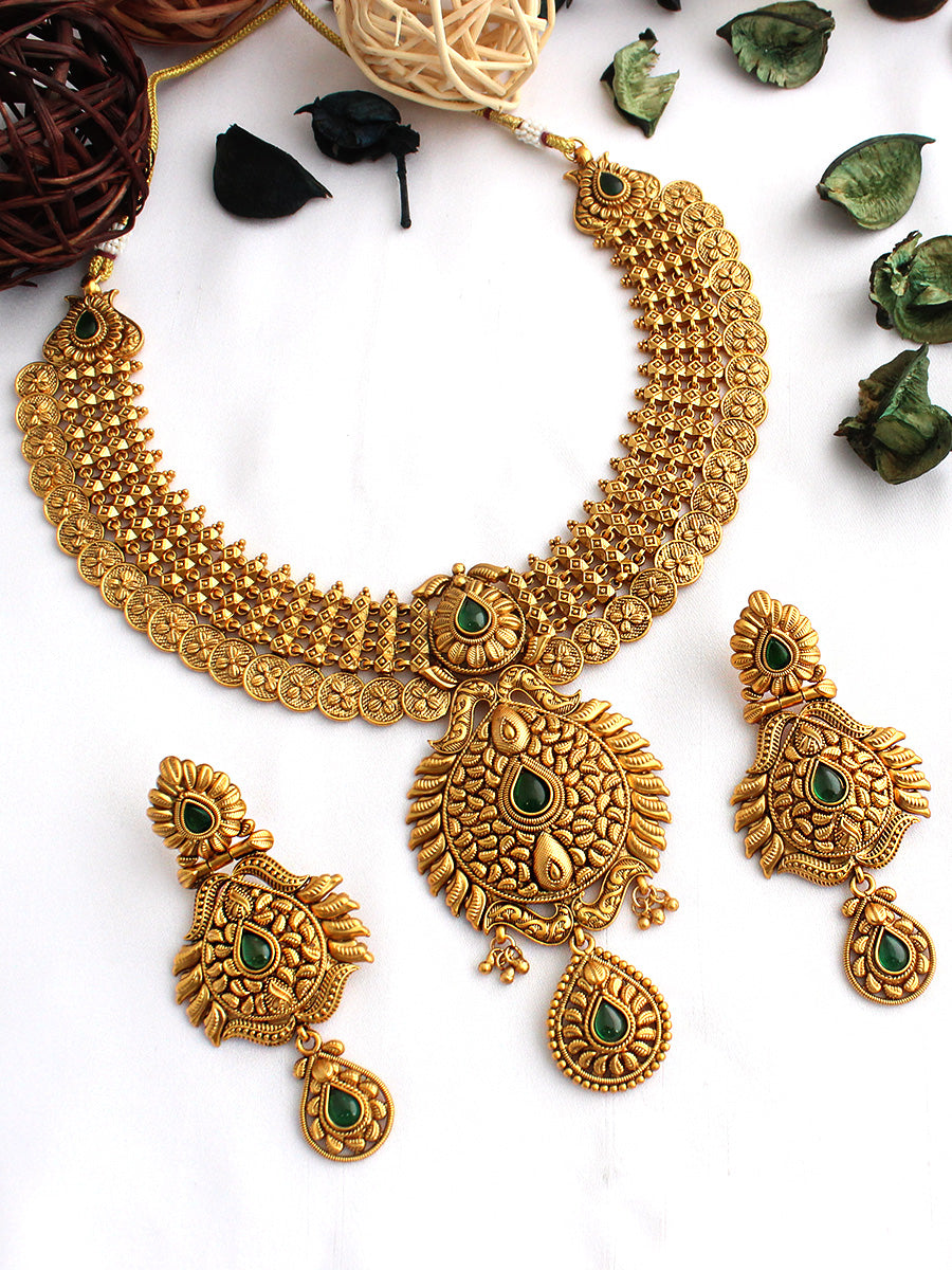 Janki Bib Necklace Set-Green