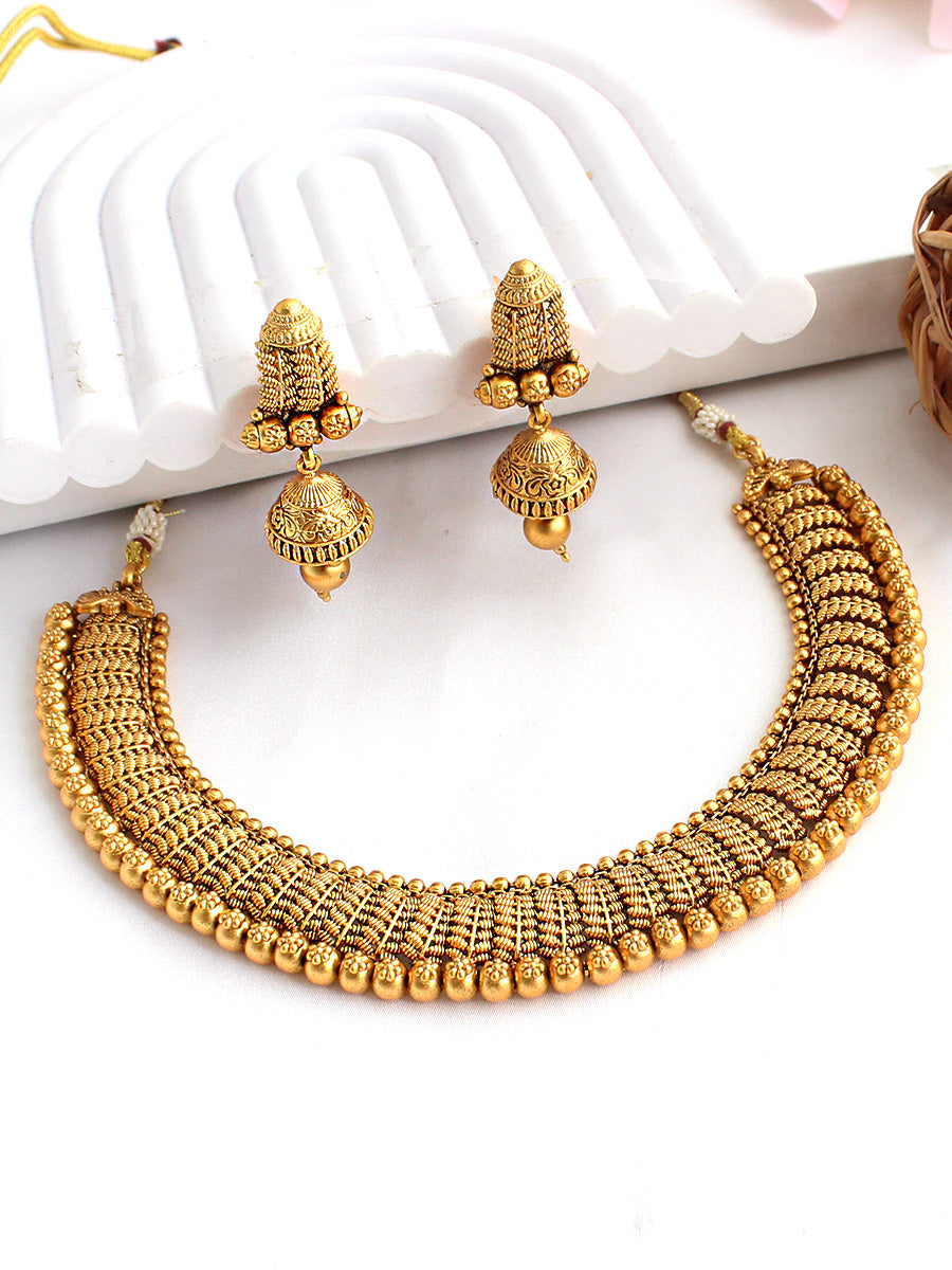 Chinmayi Bib Necklace Set-Gold