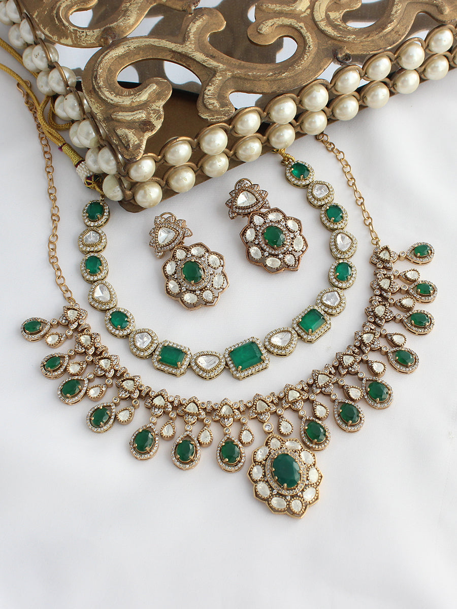 Neeti Layered Necklace Set -Green