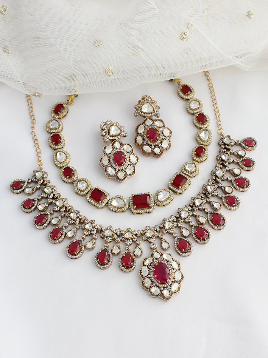 Neeti Layered Necklace Set-Maroon