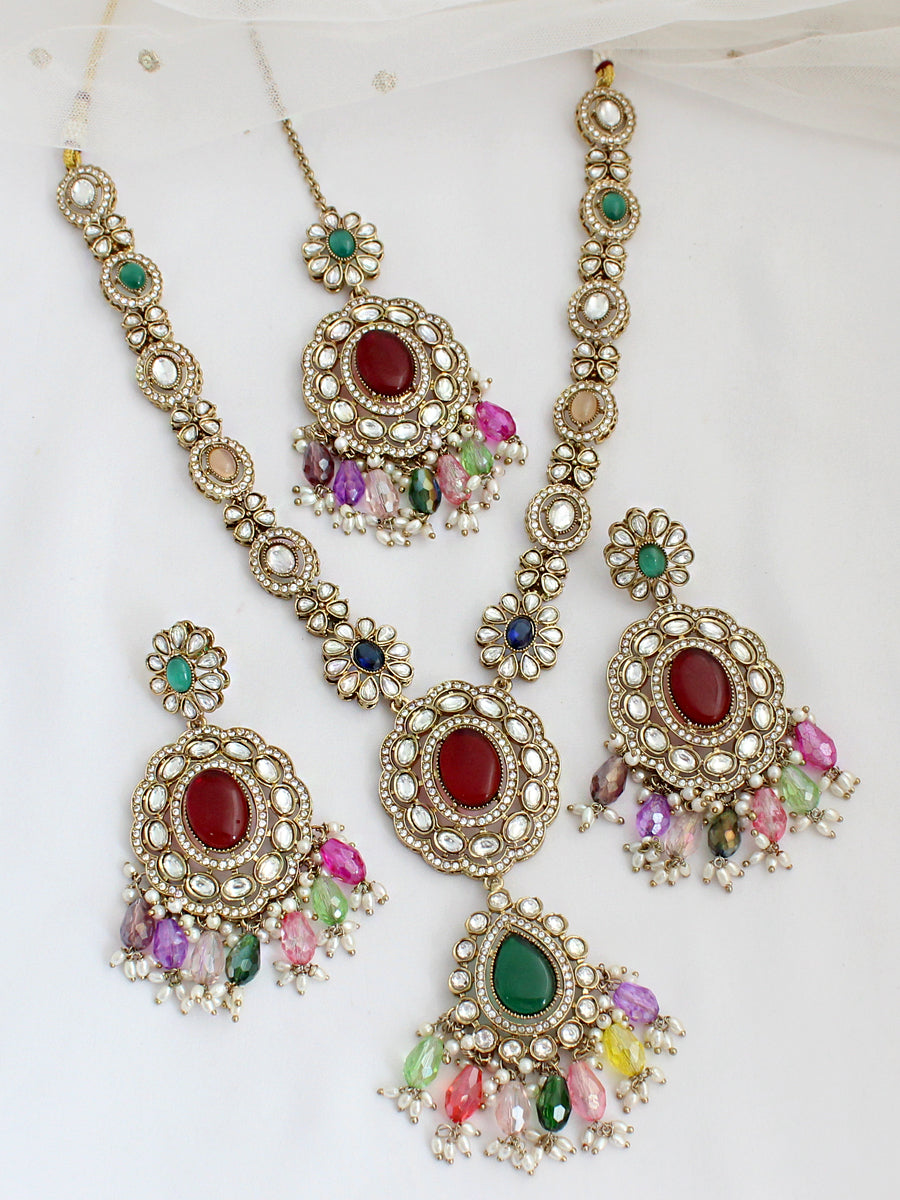 Pranita Long Necklace Set-Multicolor