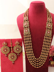 Sofina Long Necklace Set-golden/Ruby