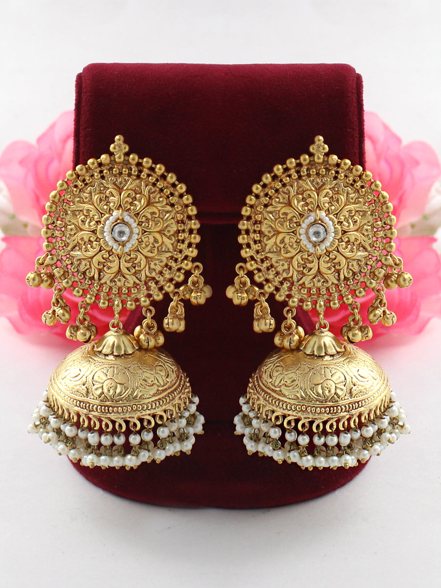Hyderabad Jhumki Earrings-Golden