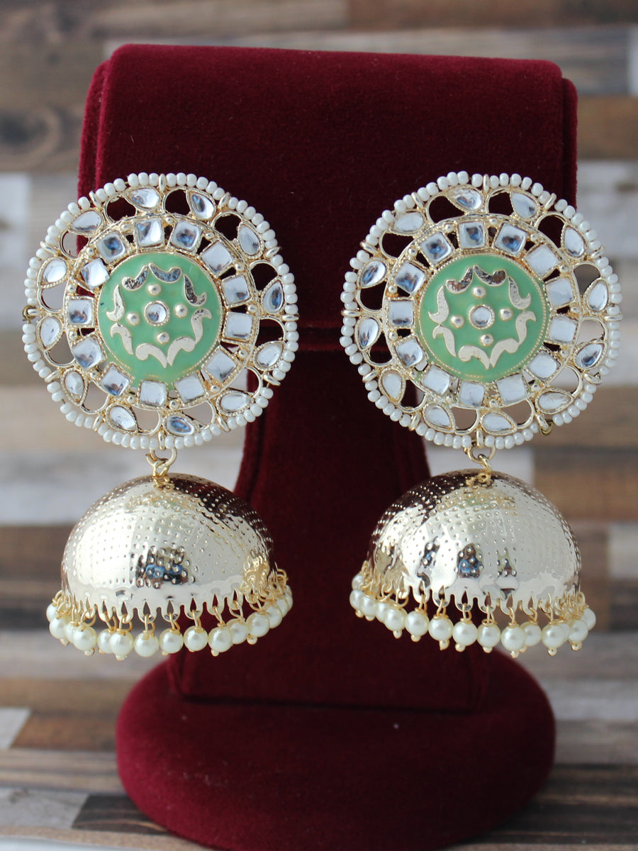 Mehar Jhumki Earrings-Sage Green