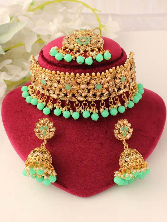 Rupali Choker Necklace Set-Mint Green