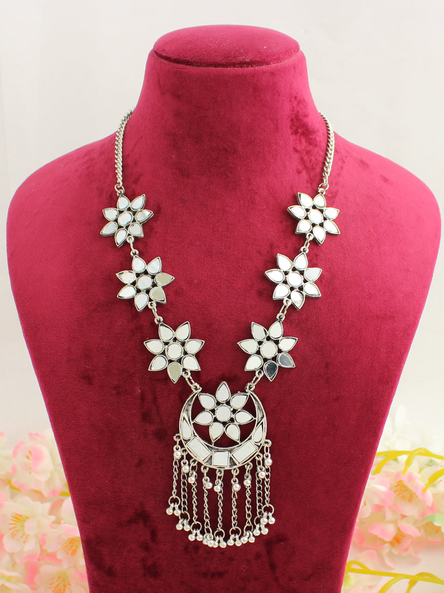 Aaina Long Necklace-Silver