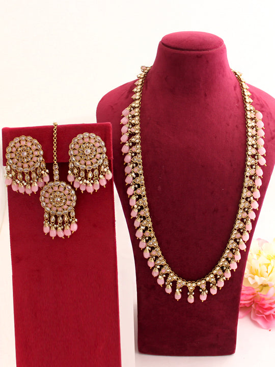 Chetna Long Necklace Set-Pastel Pink